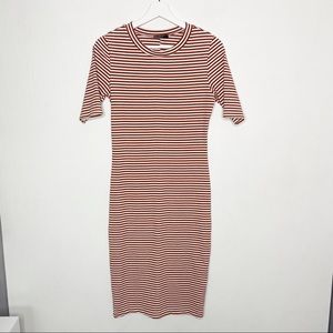 Vici Striped Ribbed Midi Dress in Brown and White